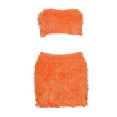 Fluffy solid backless tube mini skirt set